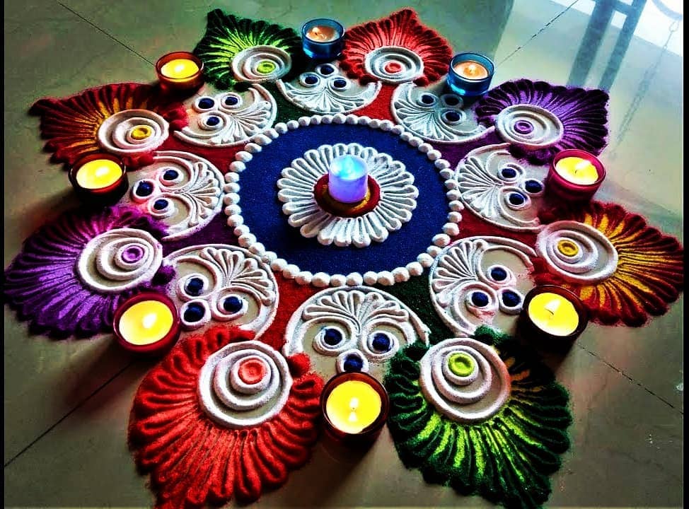 Kolam Rangoli With Flowers for Competitions